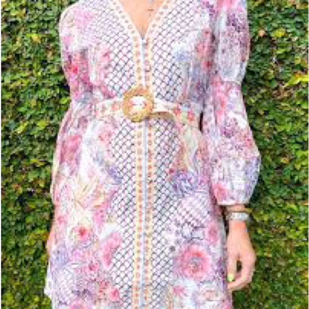 Pink and Purple V-Neck Long Sleeve Sundress